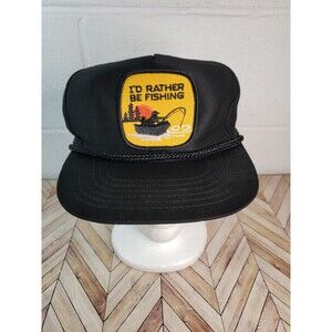 Vintage Black Trucker Snapback (I’d Rather Be Fishing) Mens Hat